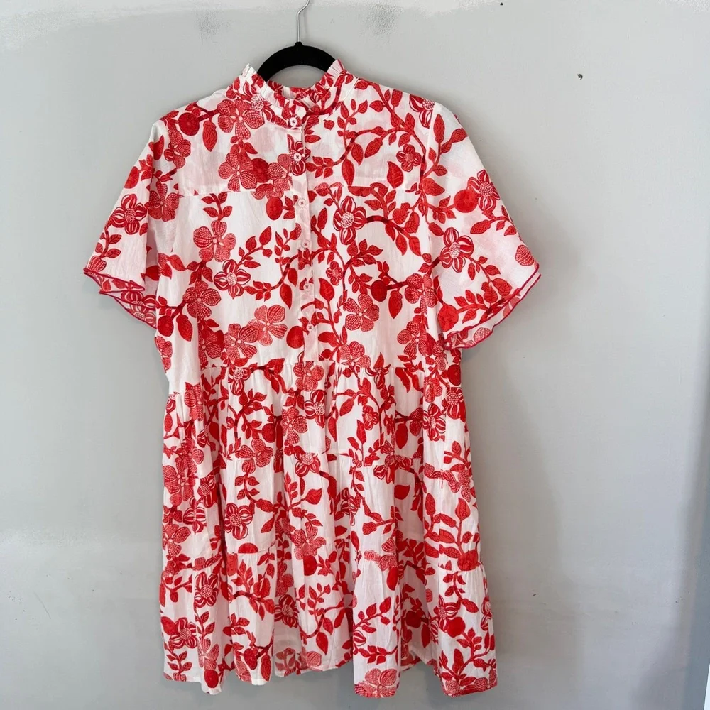 Ro's Garden Vibeka Short Floral Print Dress Large NWT Red White - Picture 2 of 10
